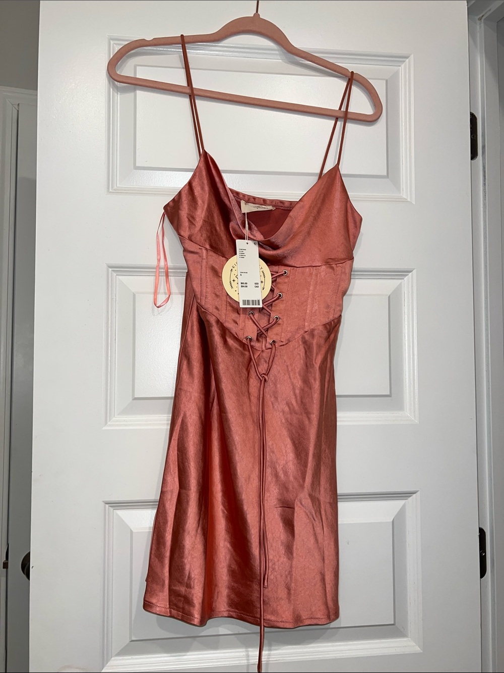Urban Outfitters Satin Lace-Up Slip Chemise in Rose Copper